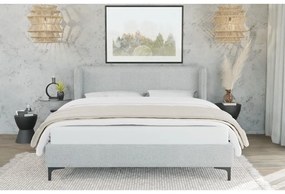 Szürke kárpitozott franciaágy ágyráccsal 180x200 cm Basti – Ropez