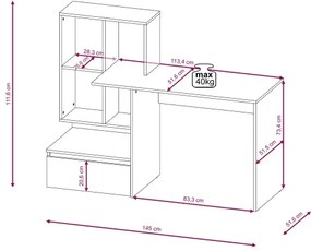 MARLO íróasztal polccal, artisan tölgy/antracit
