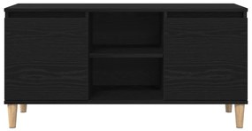 TV Szekrény Fa Lábbal Fekete Tölgy 102x35x50 cm