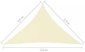 krémszínű háromszögű oxford-szövet napvitorla 2,5 x 2,5 x 3,5 m