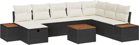 vidaXL Kerti Kanapé Szett párnával 9 pcs Fekete Poli rattan