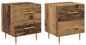 vidaXL Éjjeliszekrény fiókkal 2 pcs Öreg fa 40 x 35 x 47,5 cm Faanyag