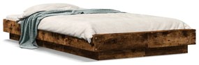 füstös tölgyszínű szerelt fa ágykeret LED-del 90 x 190 cm