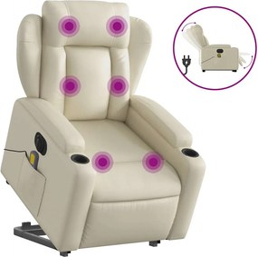 vidaXL elektromos krémszínű műbőr felállást segítő masszázsfotel