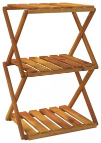 3 szintes barna tömör akácfa összecsukható polc 43 x 31 x 63 cm