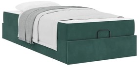 Ágykeret matracmal tárolóval Sötétzöld 80 x 200 cm Bársony