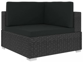 12 részes fekete polyrattan kertibútor-garnitúra párnákkal