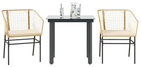 vidaXL 3 észes barna polyrattan üveg kerti étkezőgarnitúra párnával