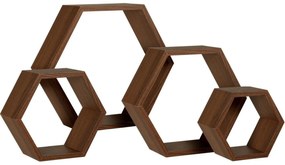 Hexagon felakasztható polc készlet, 4 db, MDF