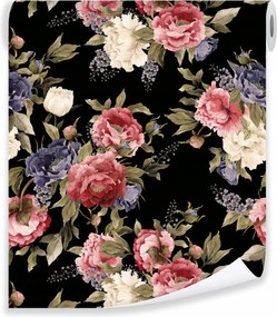 Bazsarózsa Virágos Tapéta Fekete Alapon Fal Hálószoba Nappali Tekercs