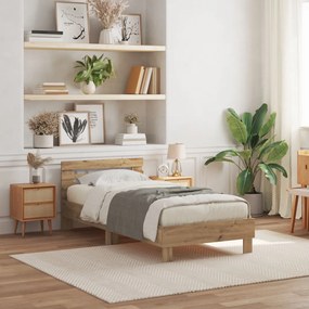 LED világítással ellátott ágykeret, Kézműves tölgy 75x190 cm, Mérnöki fa