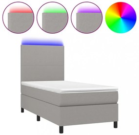 világosszürke szövet rugós és LED-es ágy matraccal 100x200 cm