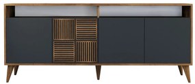 Antracitszürke-natúr színű alacsony komód diófa dekorral 180x79 cm Milan – Kalune Design