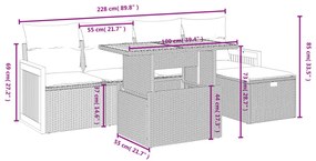 6 részes fekete polyrattan kerti ülőgarnitúra párnákkal