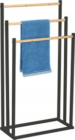 Törölközőtartó állvány tripla fekete 85cm loft acél szabadon álló