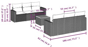 7 részes szürke polyrattan kerti ülőgarnitúra párnákkal