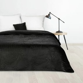 Luiz4 bársony ágytakaró pálmalevél mintával Fekete 170x210 cm