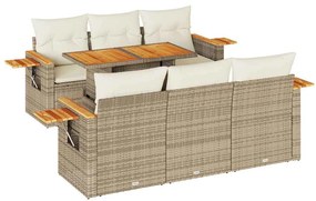 7 részes bézs polyrattan akácfa kerti ülőgarnitúra párnákkal