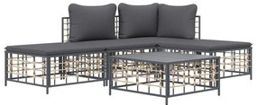 5 részes antracitszürke polyrattan kerti ülőgarnitúra párnákkal