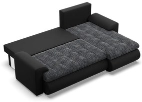 Tokio sarokkanapé, 2 ágyneműtartóval, fonott + műbőr, jobboldali, szürke - fekete