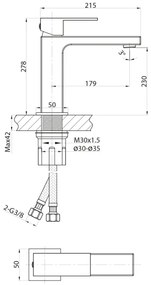 Sapho - CUBEMIX mosdócsaptelep, 27,8 cm, matt arany