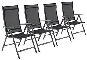 4 darabos összecsukható kerti székkészlet, 8-szögben dönthető háttámlával, max. székenként 150 kg teherbírás, fekete