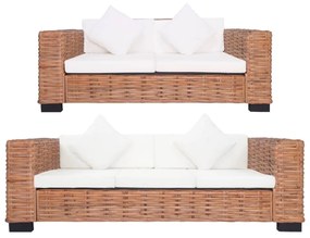 2 részes természetes rattan kanapészett párnákkal