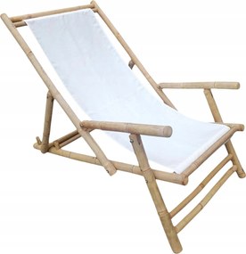 Napozóágy fotel Fehér összecsukható kerti strand Bambusz 59x107x85 cm Mare Homla