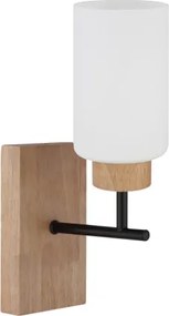Globo 15977W Fali lámpa, fém sötét tölgy, fém matt fekete, üveg matt fehér, fényirány: felfelé, SzxM: 100x310mm, Mélység: 180mm, 1x E27 60W 230V izzó nélkül