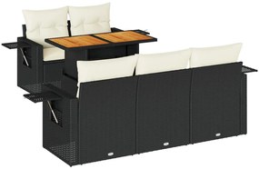 6 részes fekete polyrattan kerti ülőgarnitúra párnákkal