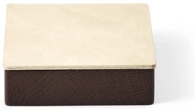 Barna-krémszínű fedeles-dekoratív fa-öko bőr tárolódoboz 11x11x3,5 cm Square Nupo – LIND DNA