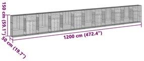 horganyzott vas gabion kosár fedéllel 1200 x 50 x 150 cm