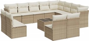 vidaXL 13 részes bézs polyrattan kerti ülőgarnitúra párnákkal
