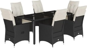 vidaXL 7 részes fekete polyrattan kerti étkezőgarnitúra párnával