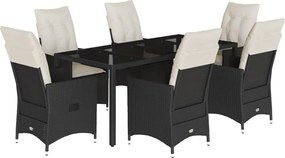 vidaXL 7 részes fekete polyrattan kerti étkezőgarnitúra párnával