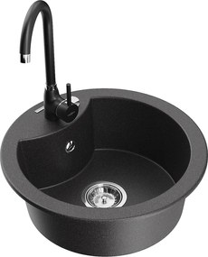 Mexen Diego 1-medencés gránit mosogató Telma konyhai csappal, fekete pöttyös - 6512-76-670200-70