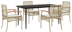 vidaXL 5 részes bézs polyrattan kerti étkezőgarnitúra párnákkal