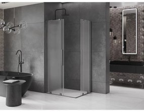 Mexen Velar Duo, zuhanykabin tolóajtóval 90 x 80 cm, 8 mm-es matt üveg, polírozott grafit, 871-090-080-32-66