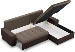Toronto sarokkanapé, 2 ágyneműtartóval, fonott + műbőr, jobboldali, barna