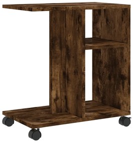 füstös tölgy színű szerelt fa kisasztal kerekekkel 50x30x55 cm