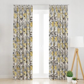 Kész Függöny Szalaggal Sárga Virágok Velvet 145X300