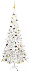 Fehér fél műkarácsonyfa LED-ekkel és gömbszettel méret: L 240 cm