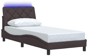 sötétbarna szövet ágykeret LED-ekkel matrac nélkül 90x200 cm