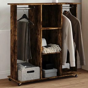 füstös tölgy szerelt fa ruhásszekrény kerékkel 102x38x110 cm
