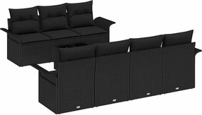 vidaXL Kerti Kanapé Szett párnával tárolóval 8 pcs Fekete polirattan