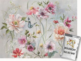 Fotótapéta Flizelina Textúra Vászon Rét Kert Virágok Pillangó 350x250 ragasztó