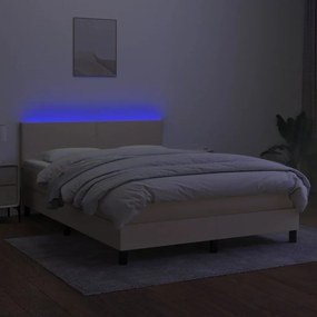 krémszínű szövet rugós és LED-es ágy matraccal 140x190cm