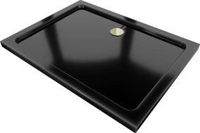 Mexen SLIM - Négyszögletű zuhanytálca 140x100x5cm + arany szifon, fekete, 40701014G