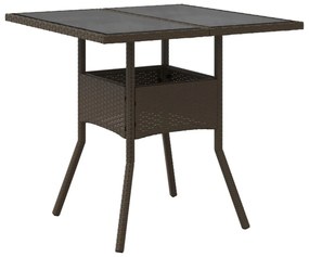 barna polyrattan üveglapos kerti asztal 80 x 80 x 75 cm