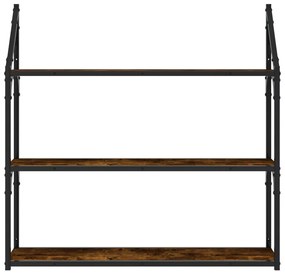 3 szintes füstös sonoma színű szerelt fa fali polc 80x21x78,5cm
